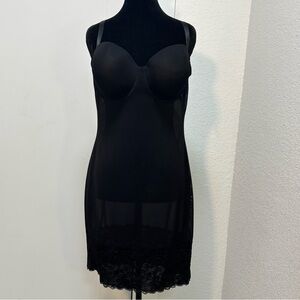 Fantasie Black Lace Hem Full Body Shaper Slip Bra Cups Convertible Straps Size M
